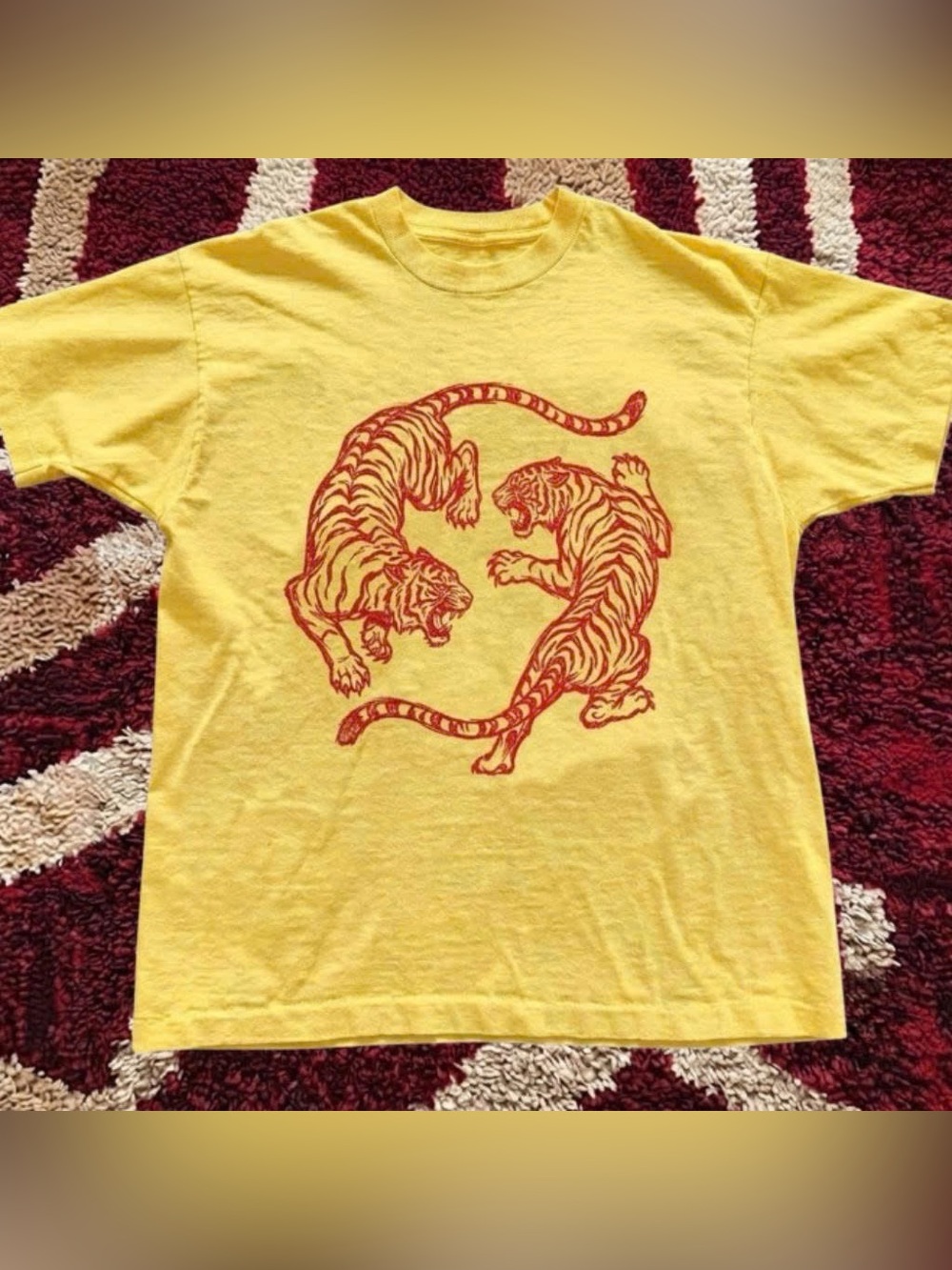 Vintage Yellow Tee with Red Twin Tiger Graphic